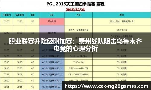 职业联赛升降级附加赛：泰州战队阻击乌鲁木齐电竞的心理分析